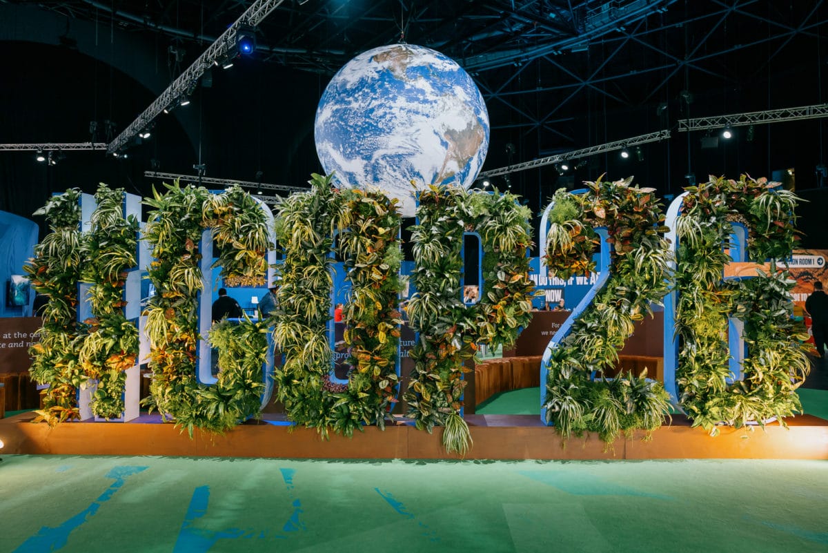 COP26 signage made out of plants