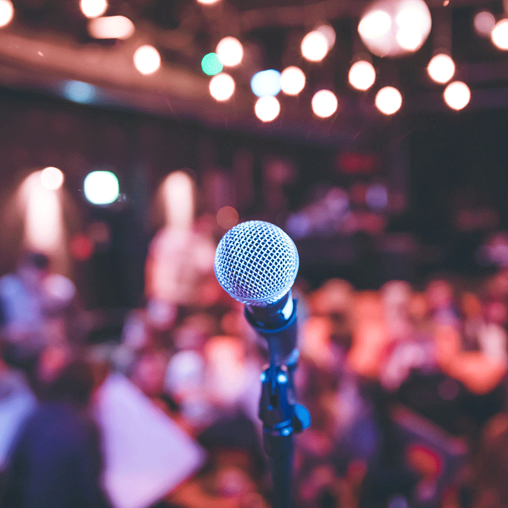 Microphone in front of crowd